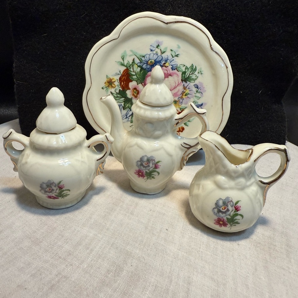 Miniature porcelain floral tea set